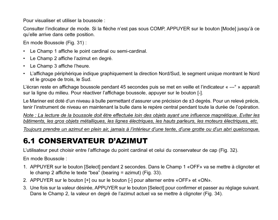 1 conservateur dazimut | SUUNTO MARINER | REGATTA | YACHTSMAN User Manual | Page 71 / 288