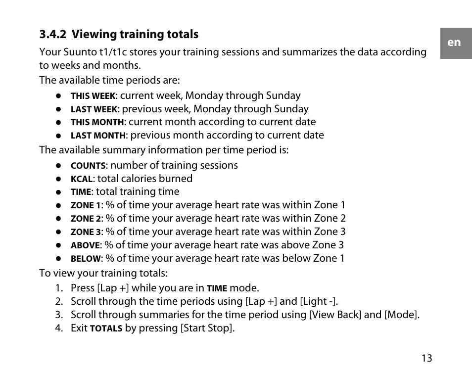 2 viewing training totals | SUUNTO t1c User Manual | Page 14 / 37