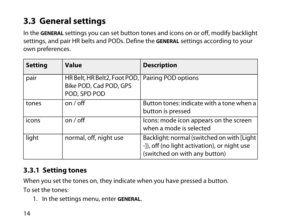 3 general settings, 1 setting tones | SUUNTO T6C User Manual | Page 15 / 52