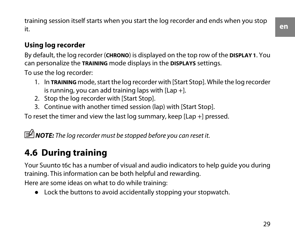 6 during training | SUUNTO T6C User Manual | Page 30 / 52