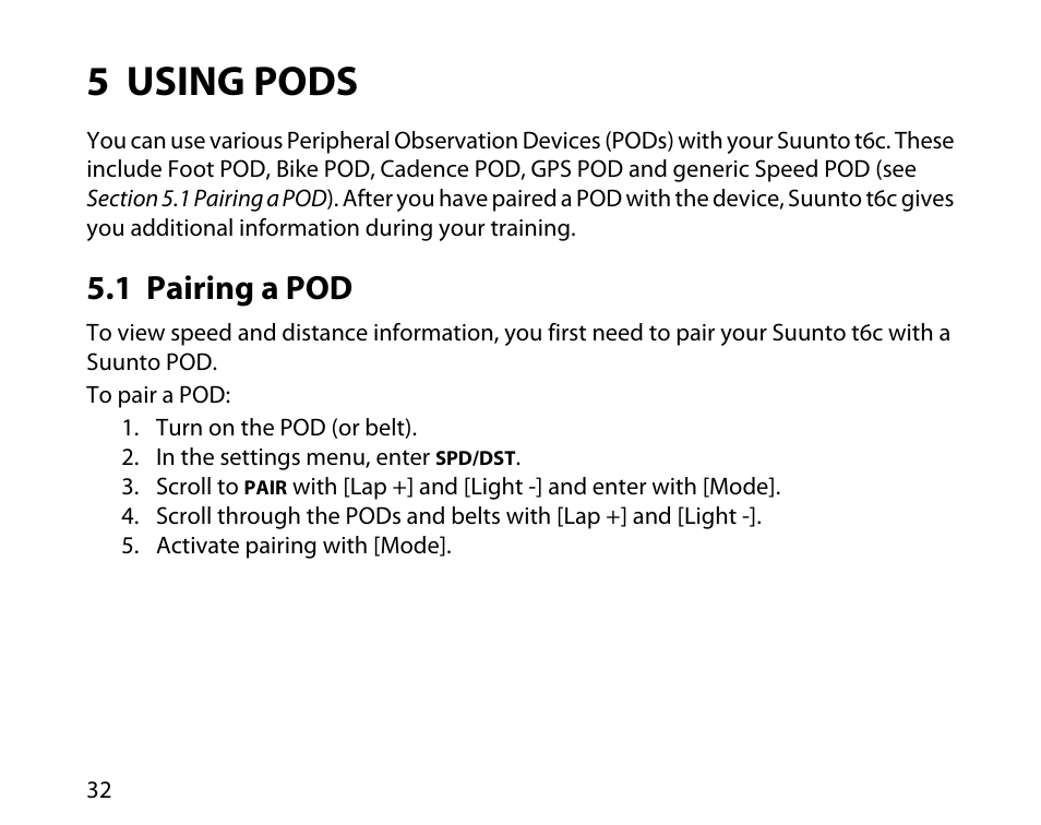 5 using pods, 1 pairing a pod | SUUNTO T6C User Manual | Page 33 / 52