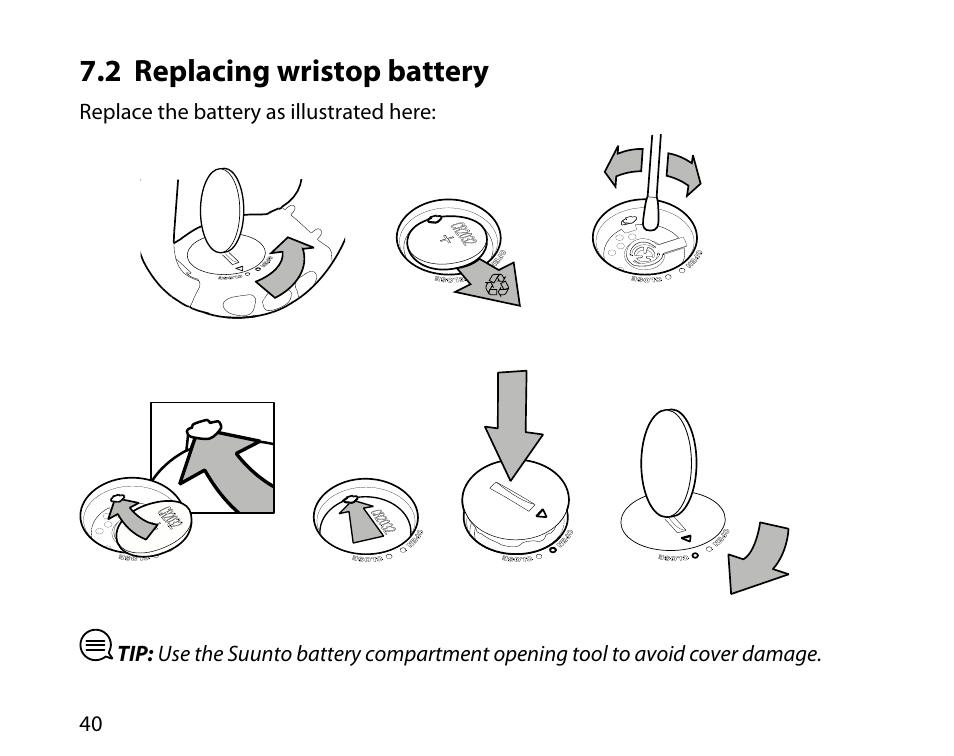 2 replacing wristop battery | SUUNTO T6C User Manual | Page 41 / 52