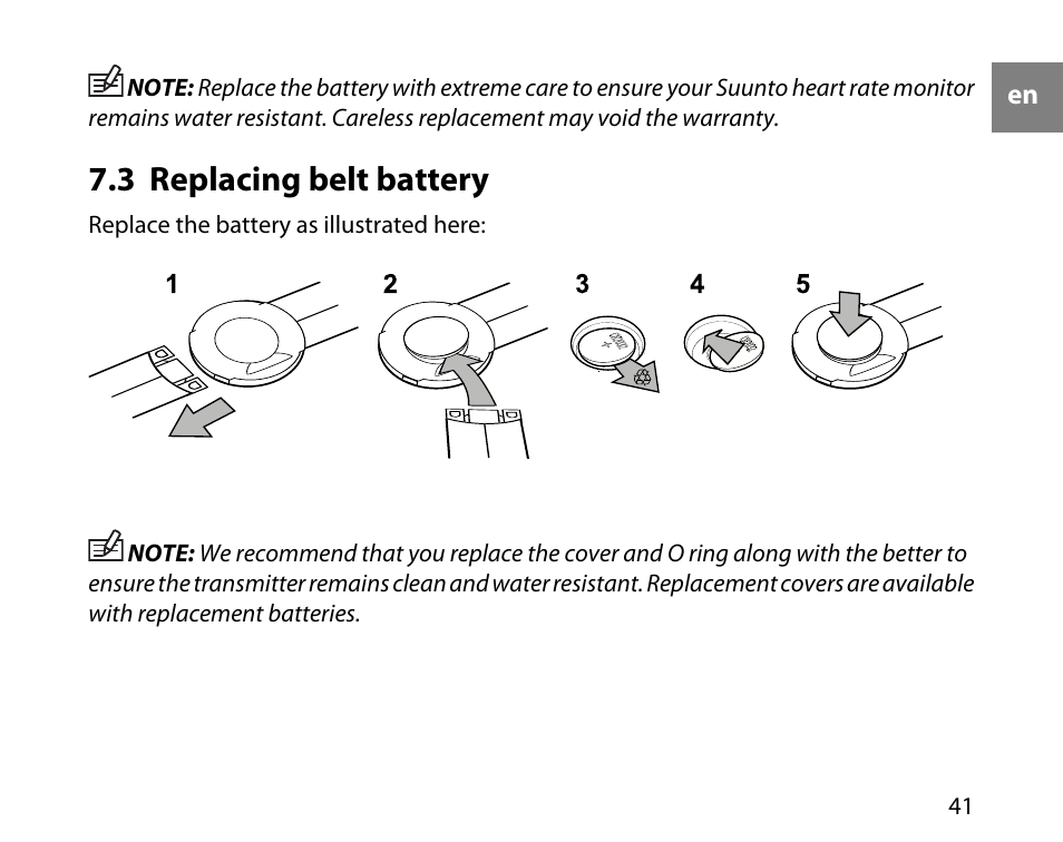 3 replacing belt battery | SUUNTO T6C User Manual | Page 42 / 52