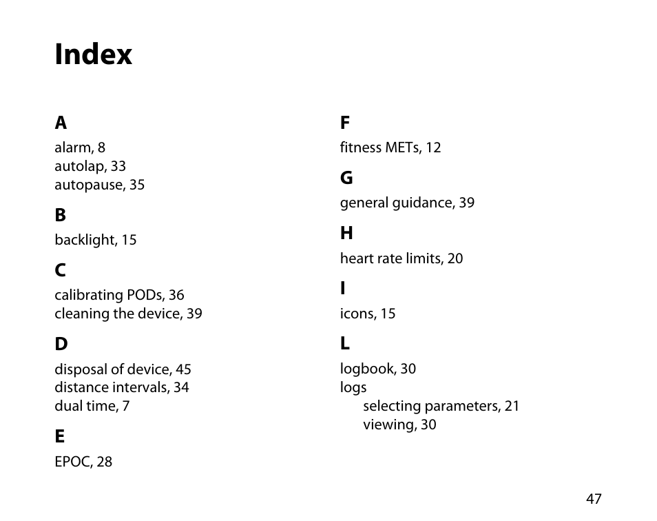 Index | SUUNTO T6C User Manual | Page 48 / 52