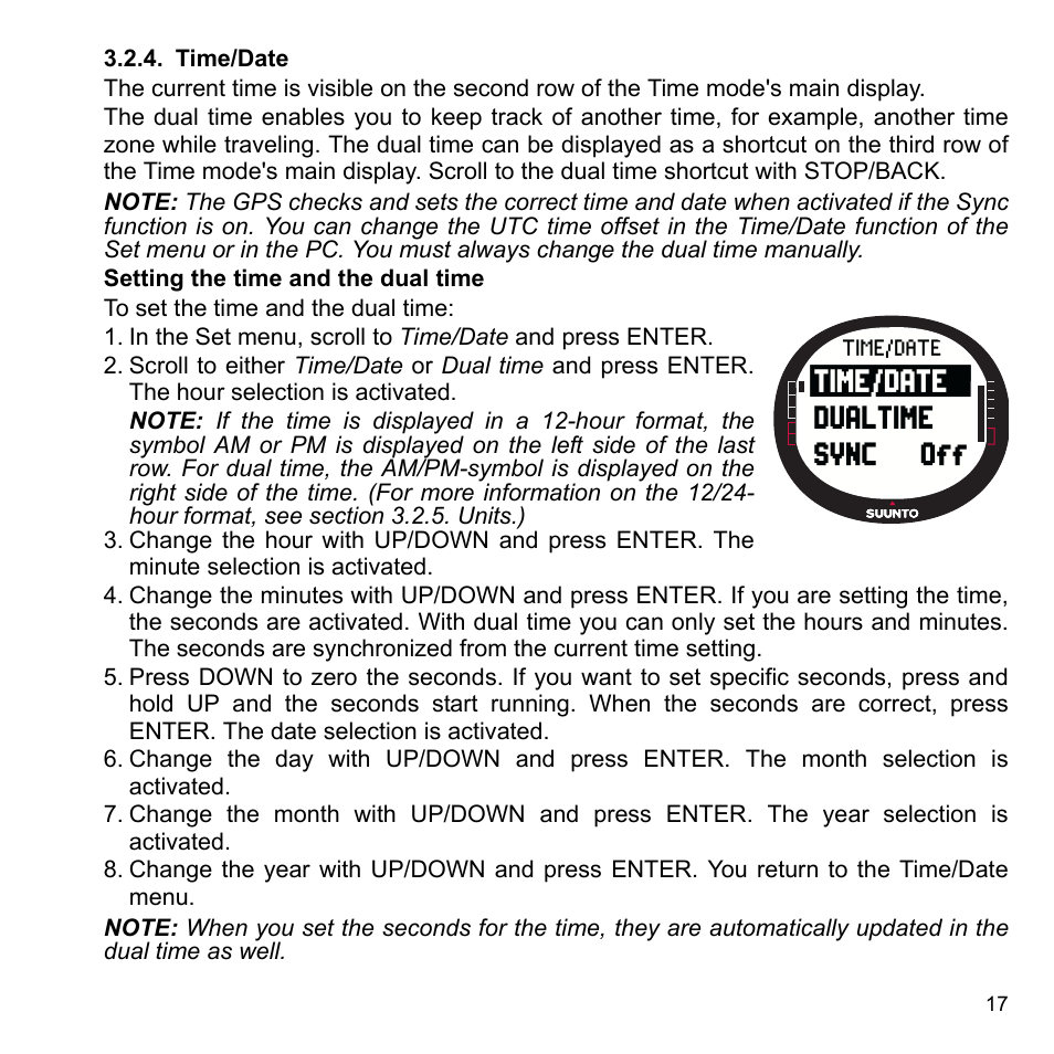 Time/date, 4 time/date | SUUNTO X9_en. User Manual | Page 19 / 100