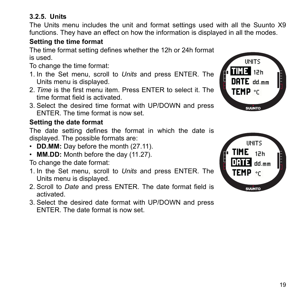 Units, 5 units | SUUNTO X9_en. User Manual | Page 21 / 100