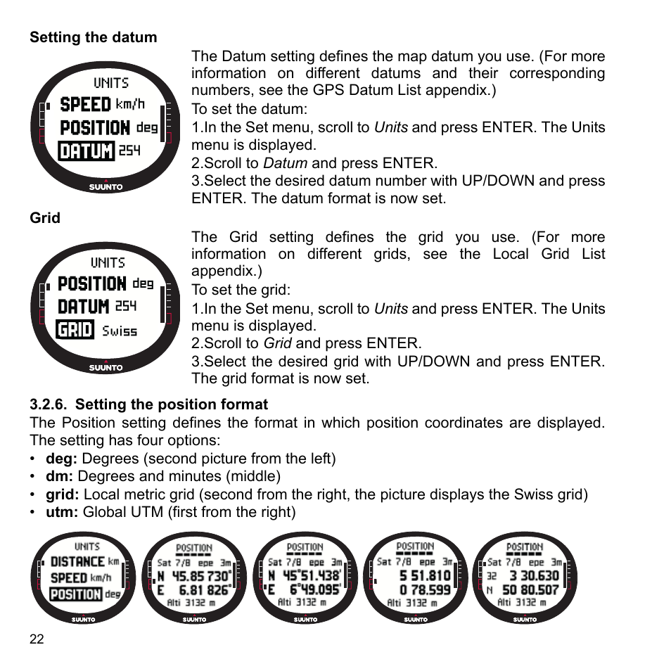 Setting the position format, 6 setting the position format | SUUNTO X9_en. User Manual | Page 24 / 100