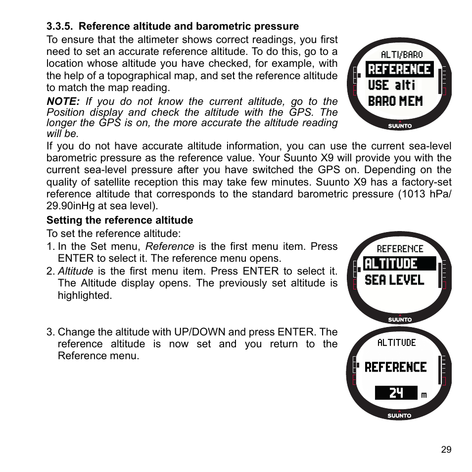 Reference altitude and barometric pressure, 5 reference altitude and barometric pressure | SUUNTO X9_en. User Manual | Page 31 / 100