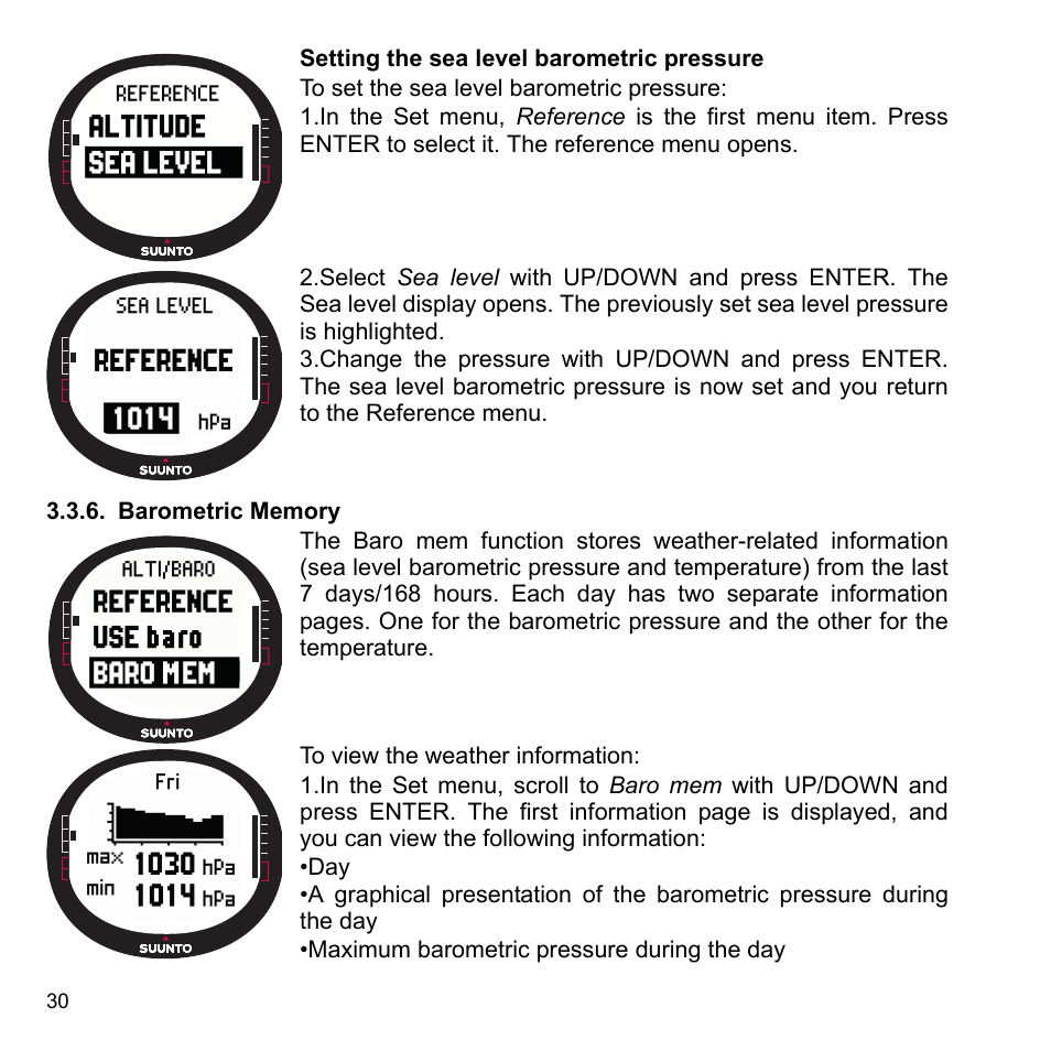 Barometric memory, 6 barometric memory | SUUNTO X9_en. User Manual | Page 32 / 100