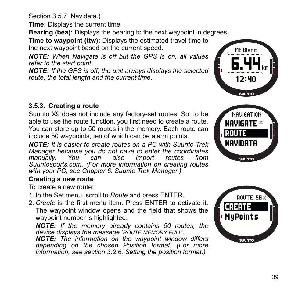 Creating a route, 3 creating a route | SUUNTO X9_en. User Manual | Page 41 / 100