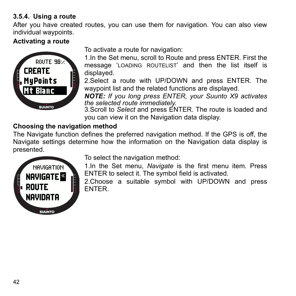 Using a route, 4 using a route | SUUNTO X9_en. User Manual | Page 44 / 100