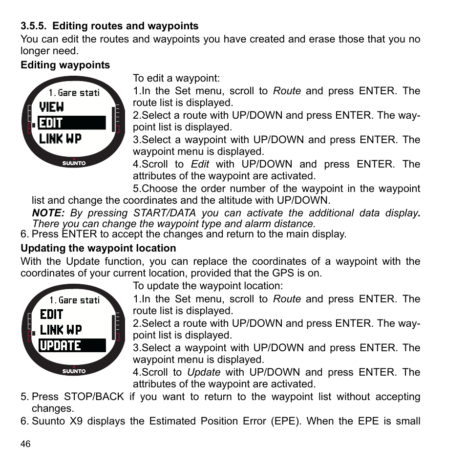 Editing routes and waypoints, 5 editing routes and waypoints | SUUNTO X9_en. User Manual | Page 48 / 100