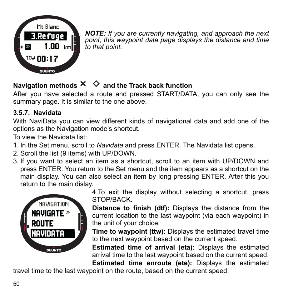 Navidata, 7 navidata | SUUNTO X9_en. User Manual | Page 52 / 100
