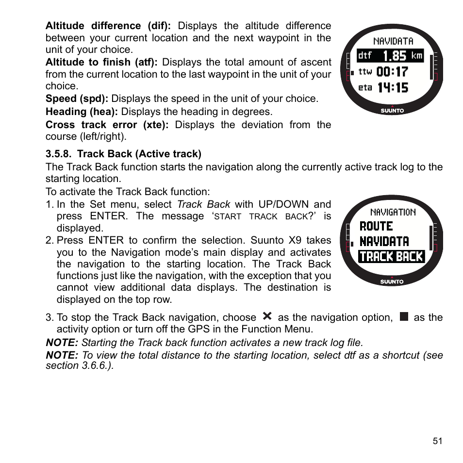 Track back (active track), 8 track back (active track) | SUUNTO X9_en. User Manual | Page 53 / 100