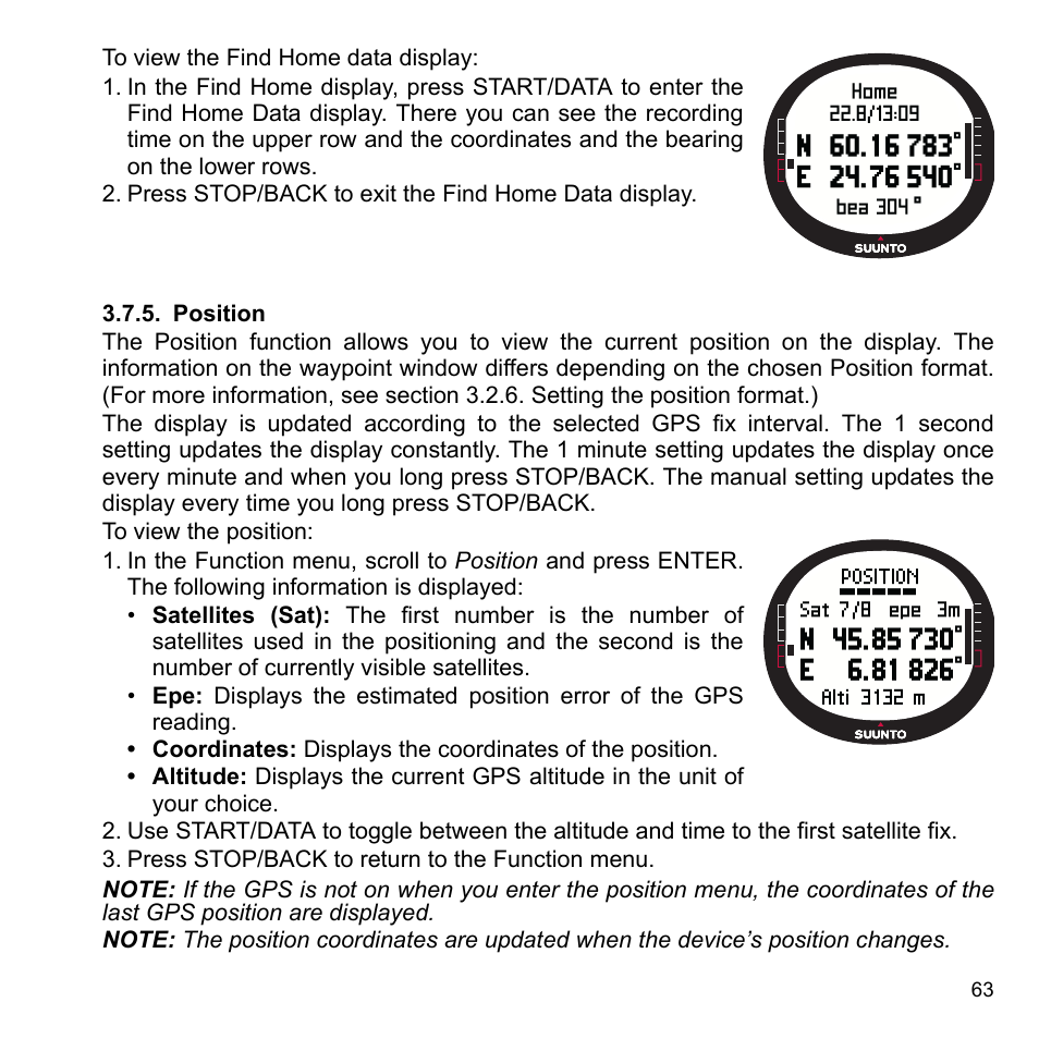 Position, 5 position | SUUNTO X9_en. User Manual | Page 65 / 100