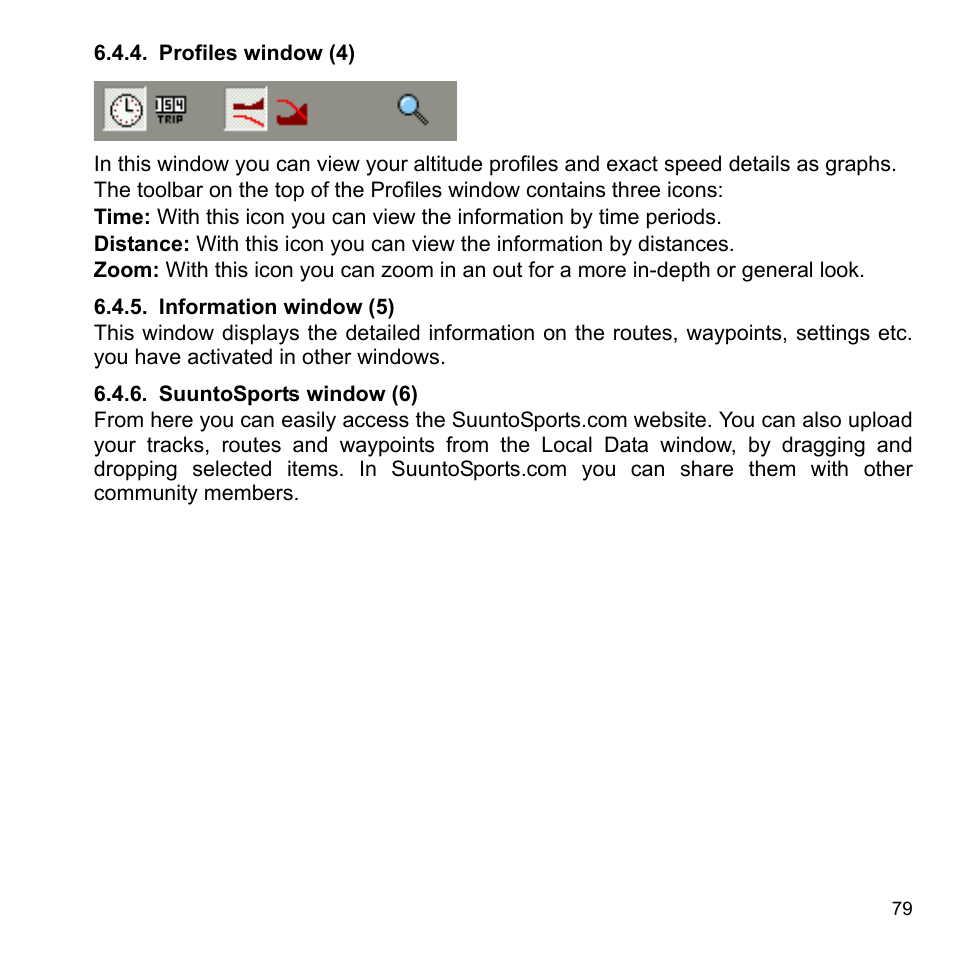 Profiles window (4), Information window (5), Suuntosports window (6) | SUUNTO X9_en. User Manual | Page 81 / 100