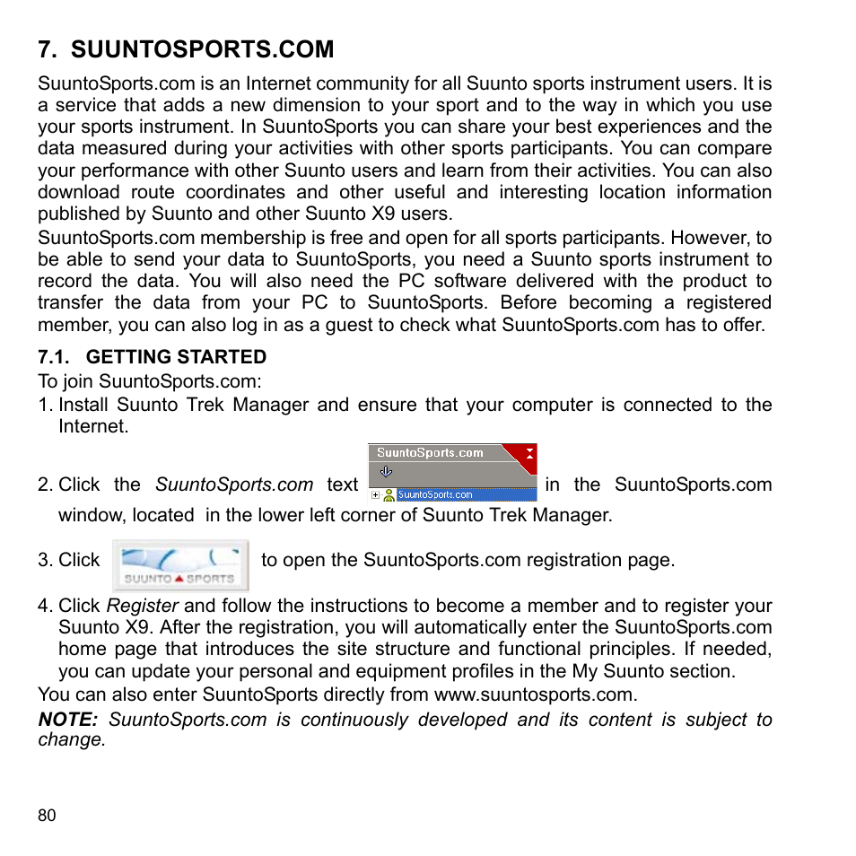 Suuntosports.com, Getting started, 1 getting started | SUUNTO X9_en. User Manual | Page 82 / 100