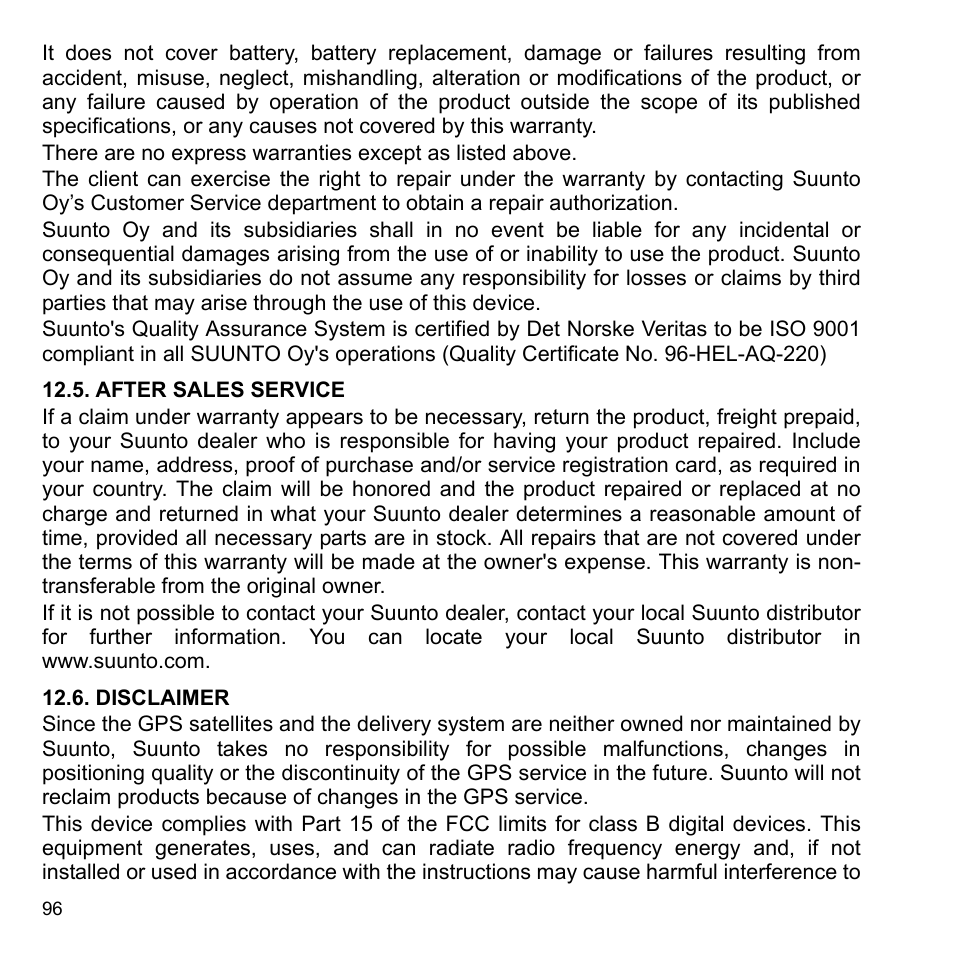 After sales service, Disclaimer, 5 after sales service | SUUNTO X9_en. User Manual | Page 98 / 100