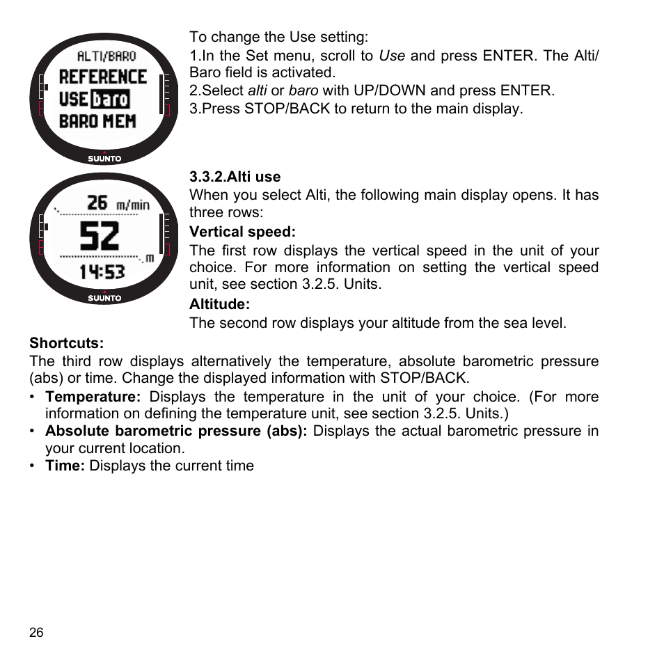 Alti use, 2 alti use | SUUNTO X9i User Manual | Page 27 / 97