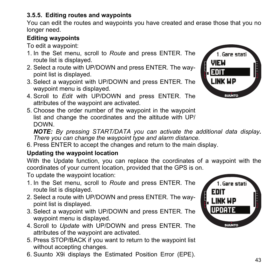 Editing routes and waypoints, 5 editing routes and waypoints | SUUNTO X9i User Manual | Page 44 / 97