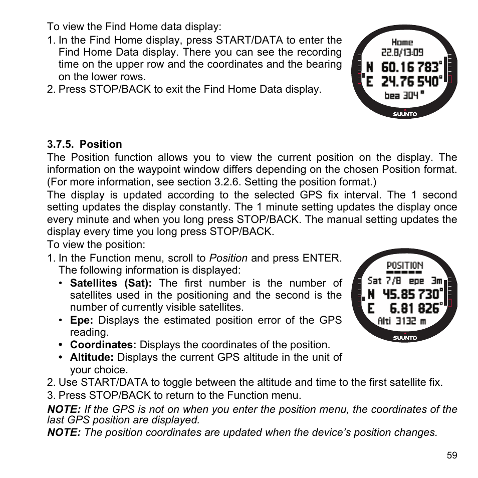 Position, 5 position | SUUNTO X9i User Manual | Page 60 / 97