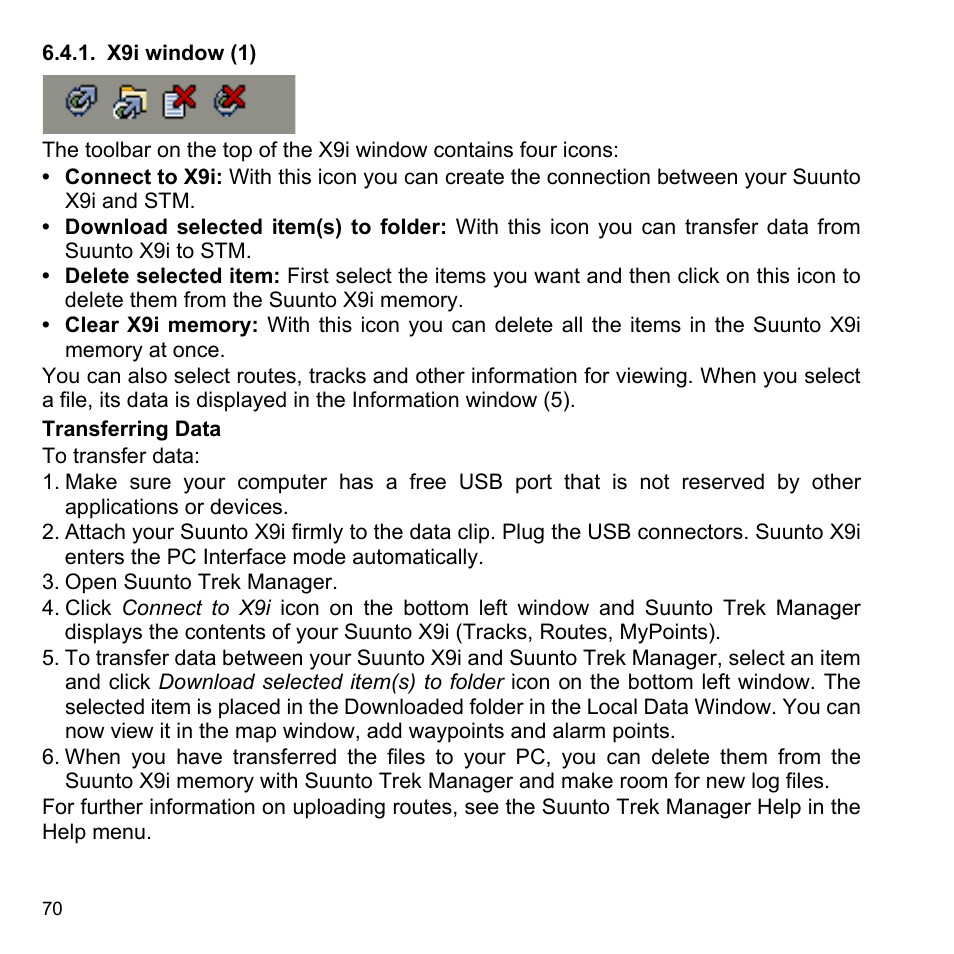 X9i window (1), 1 x9i window (1) | SUUNTO X9i User Manual | Page 71 / 97