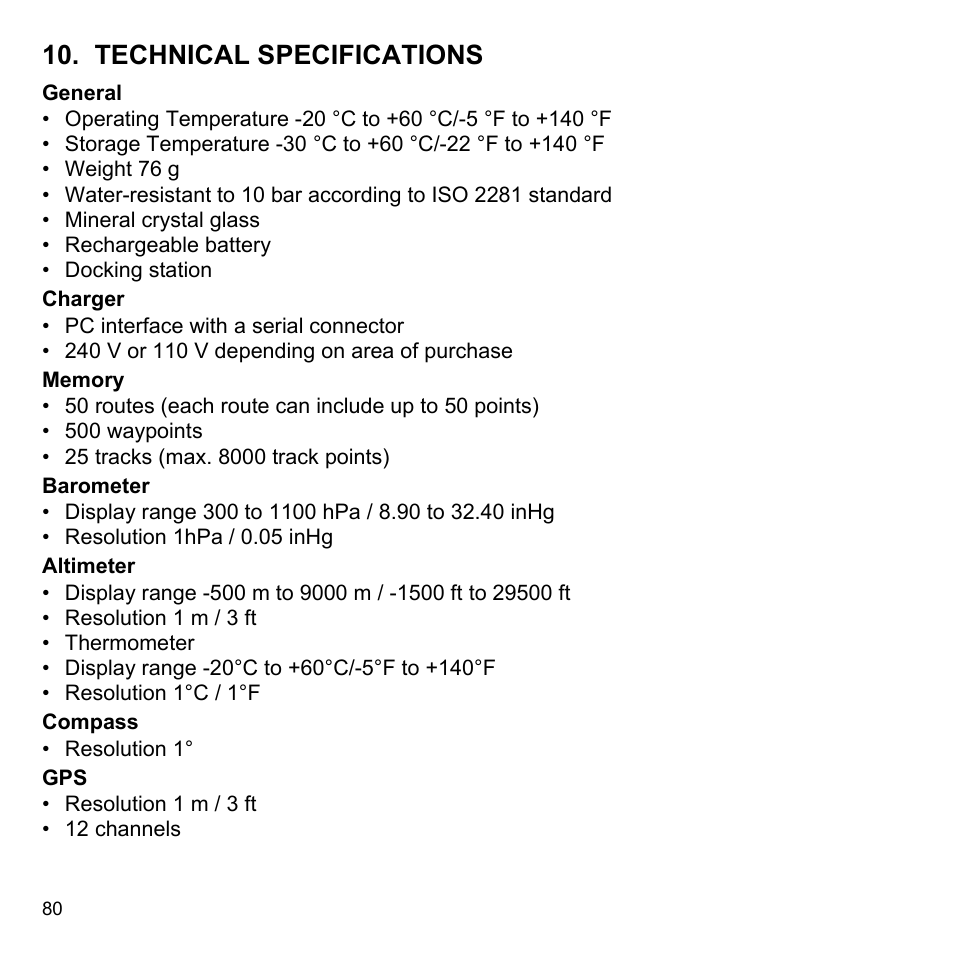 Technical specifications | SUUNTO X9i User Manual | Page 81 / 97