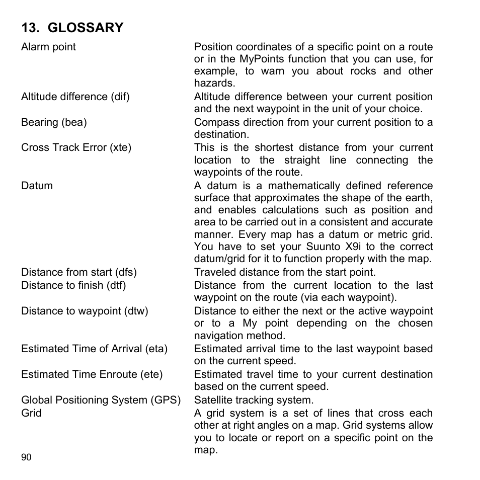 Glossary | SUUNTO X9i User Manual | Page 91 / 97