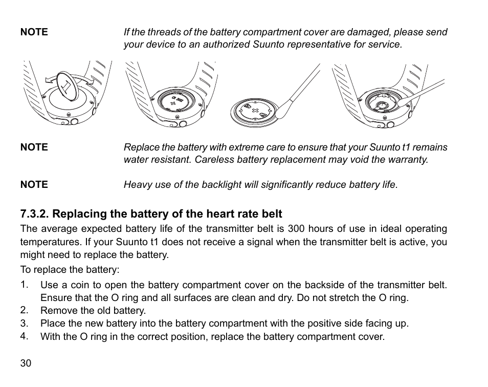 Replacing the battery of the heart rate belt | SUUNTO Stopwatch User Manual | Page 32 / 38