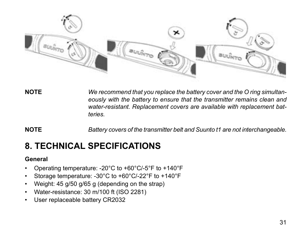 Technical specifications | SUUNTO Stopwatch User Manual | Page 33 / 38