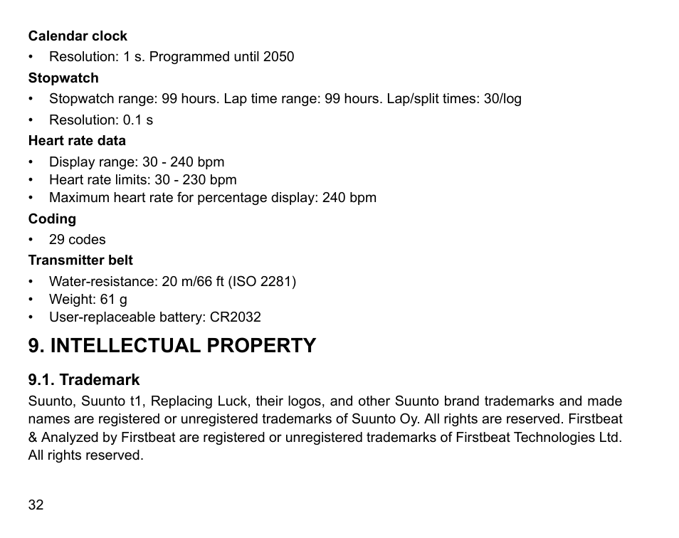 Intellectual property, Trademark | SUUNTO Stopwatch User Manual | Page 34 / 38