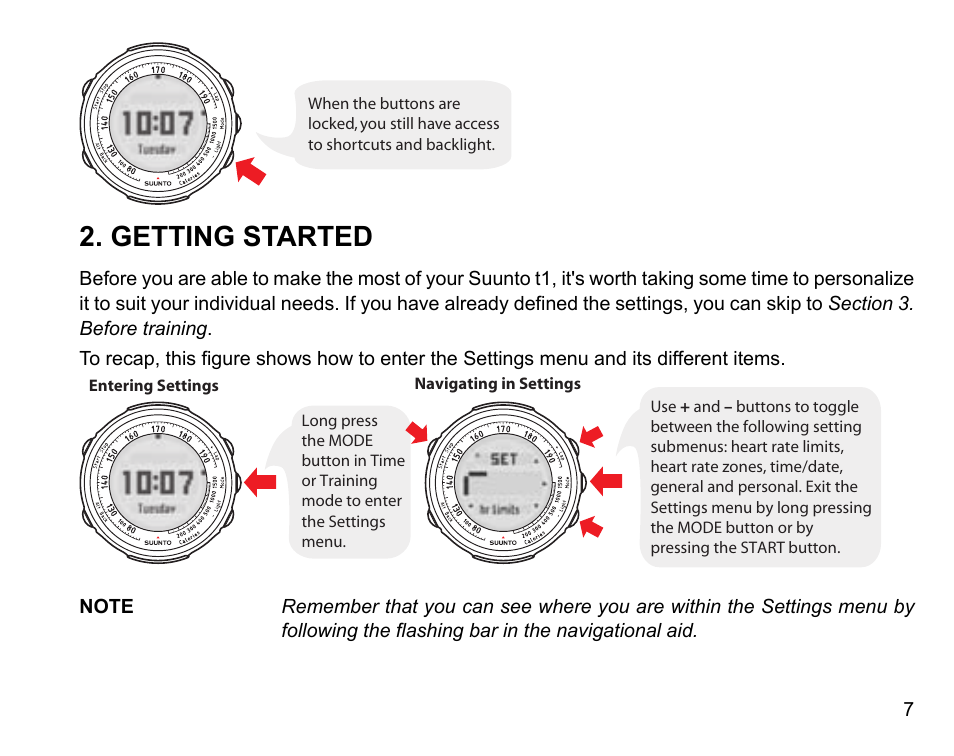 Getting started | SUUNTO Stopwatch User Manual | Page 9 / 38