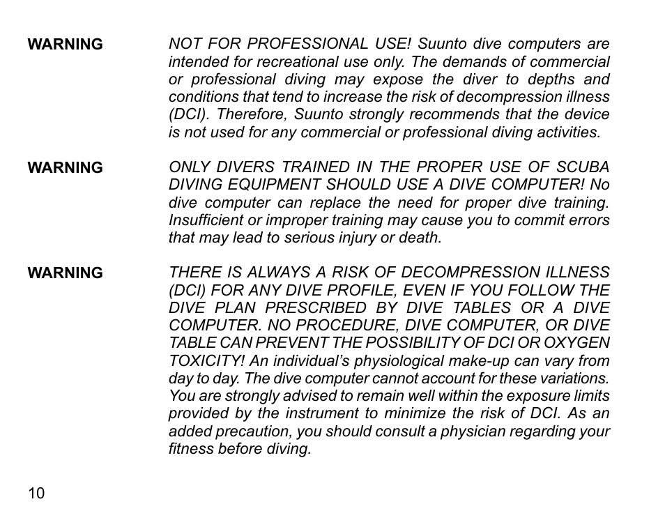 SUUNTO D6 User Manual | Page 10 / 110