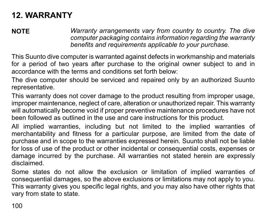 Warranty | SUUNTO D6 User Manual | Page 100 / 110