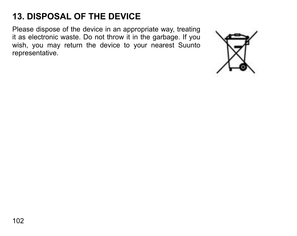 Disposal of the device | SUUNTO D6 User Manual | Page 102 / 110