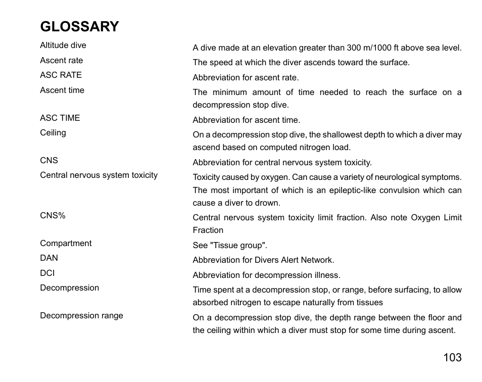 Glossary | SUUNTO D6 User Manual | Page 103 / 110