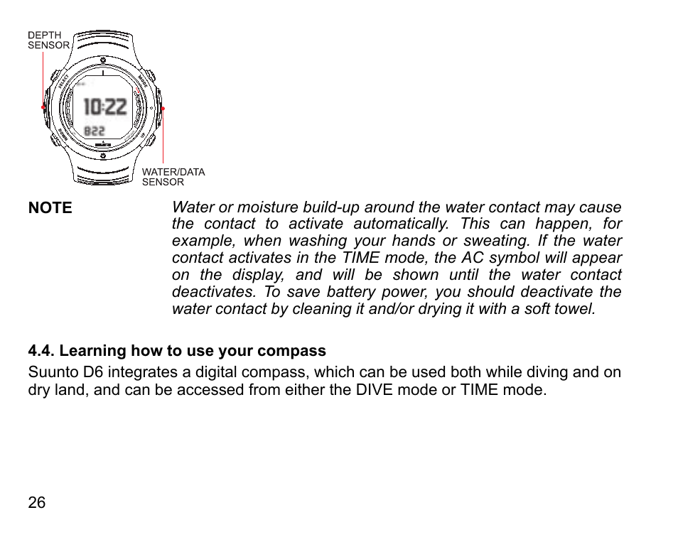 Learning how to use your compass | SUUNTO D6 User Manual | Page 26 / 110