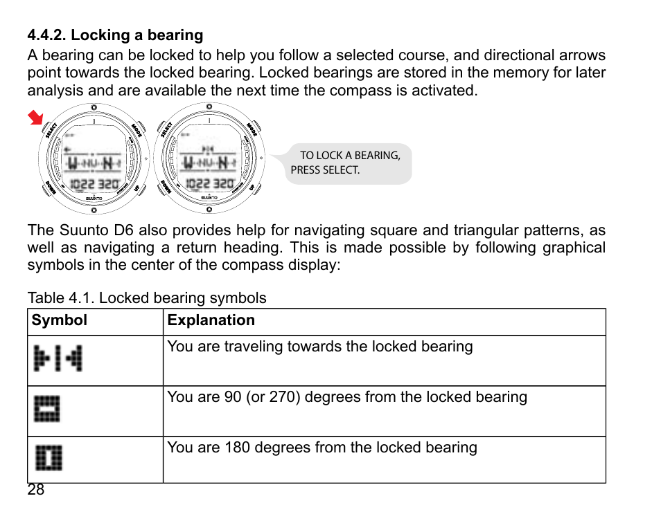 Locking a bearing | SUUNTO D6 User Manual | Page 28 / 110