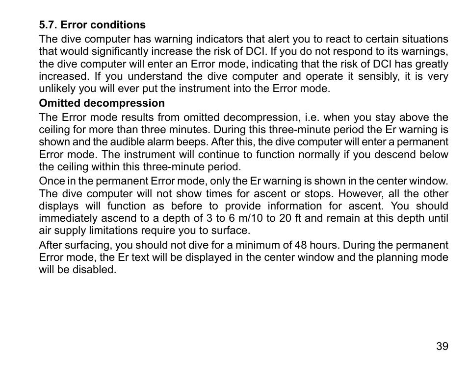 Error conditions | SUUNTO D6 User Manual | Page 39 / 110