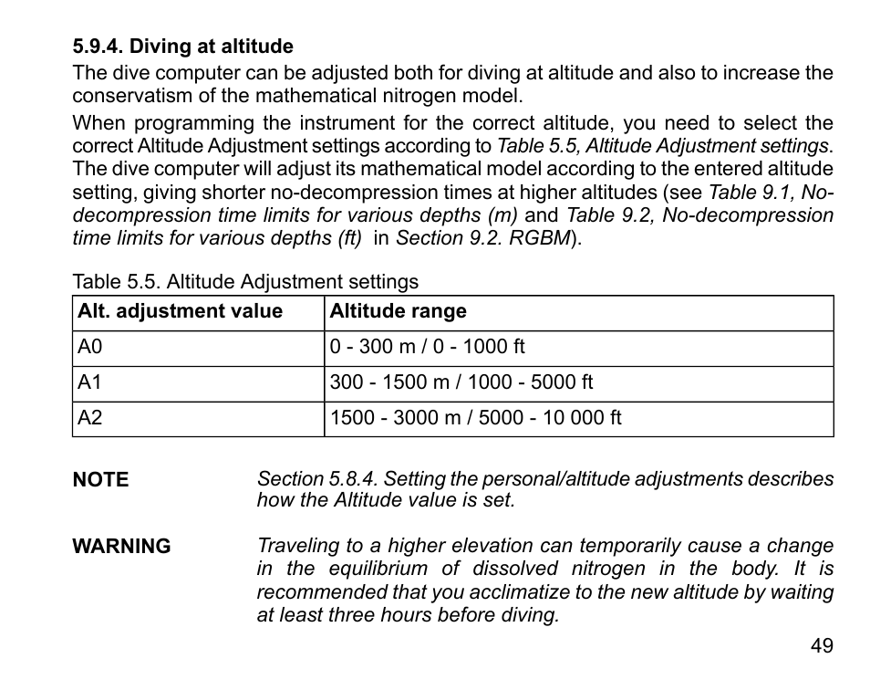 Diving at altitude | SUUNTO D6 User Manual | Page 49 / 110