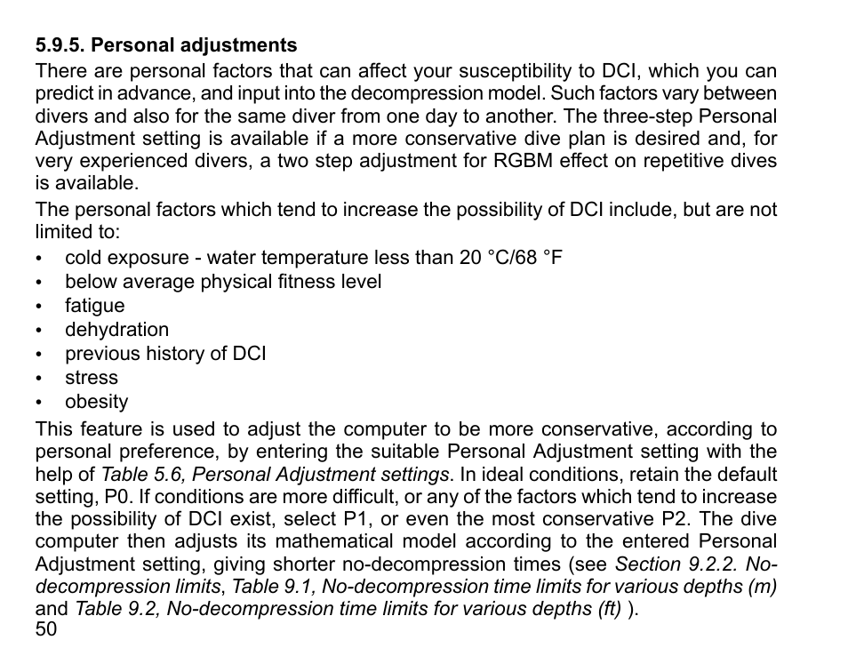 Personal adjustments | SUUNTO D6 User Manual | Page 50 / 110