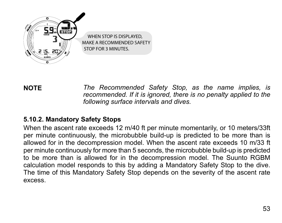 Mandatory safety stops | SUUNTO D6 User Manual | Page 53 / 110