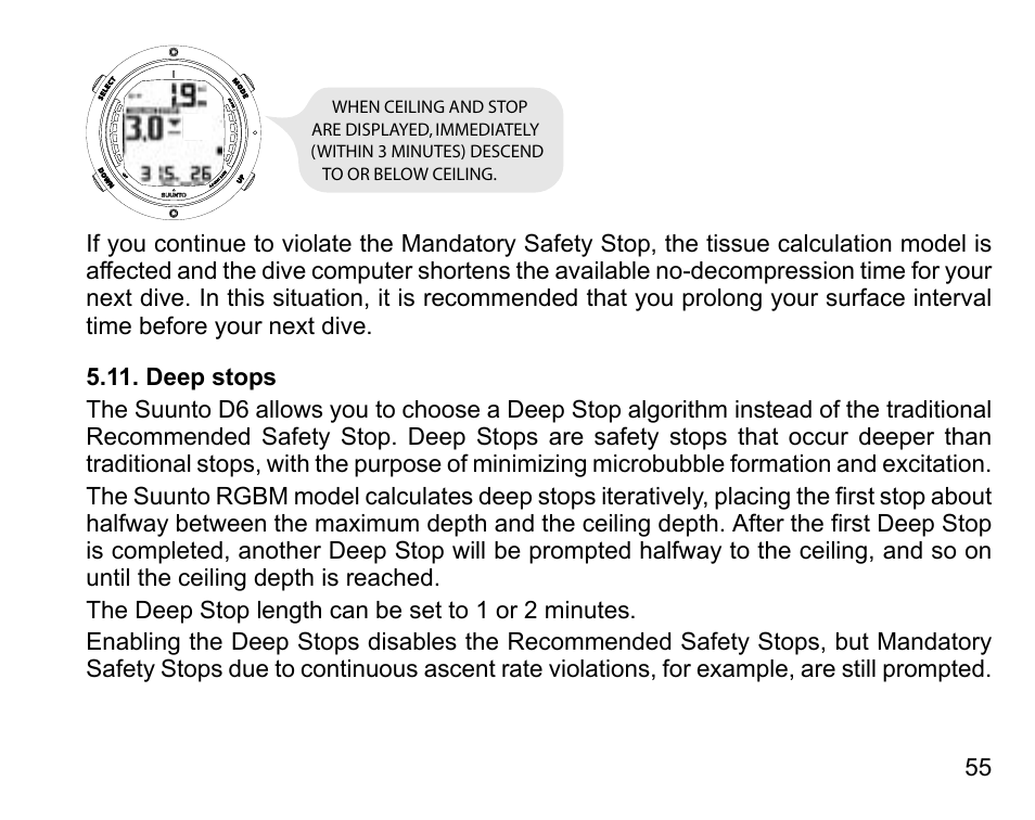 Deep stops | SUUNTO D6 User Manual | Page 55 / 110