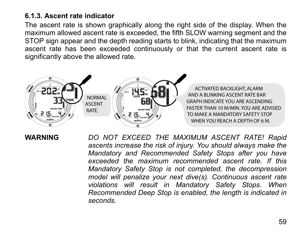 Ascent rate indicator | SUUNTO D6 User Manual | Page 59 / 110