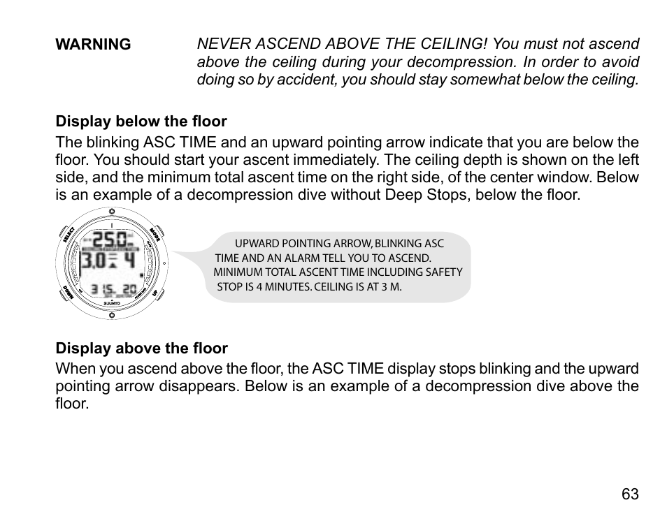 Display below the floor, Display above the floor | SUUNTO D6 User Manual | Page 63 / 110