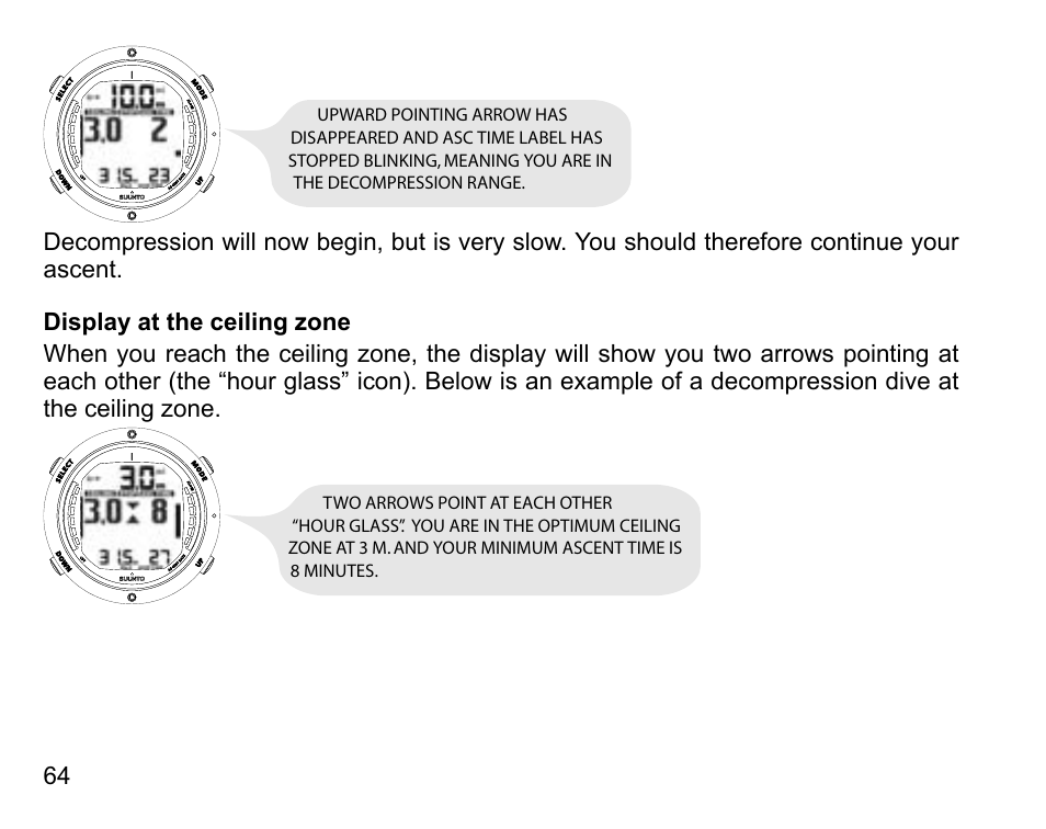 Display at the ceiling zone | SUUNTO D6 User Manual | Page 64 / 110