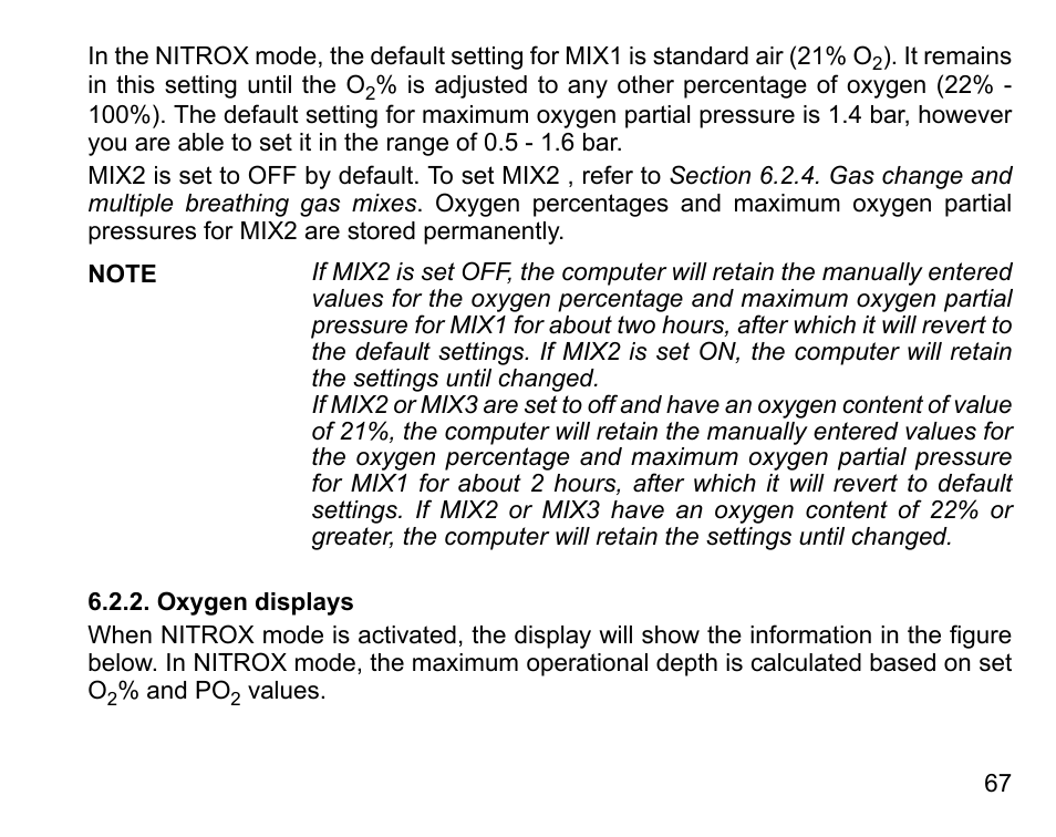 Oxygen displays | SUUNTO D6 User Manual | Page 67 / 110