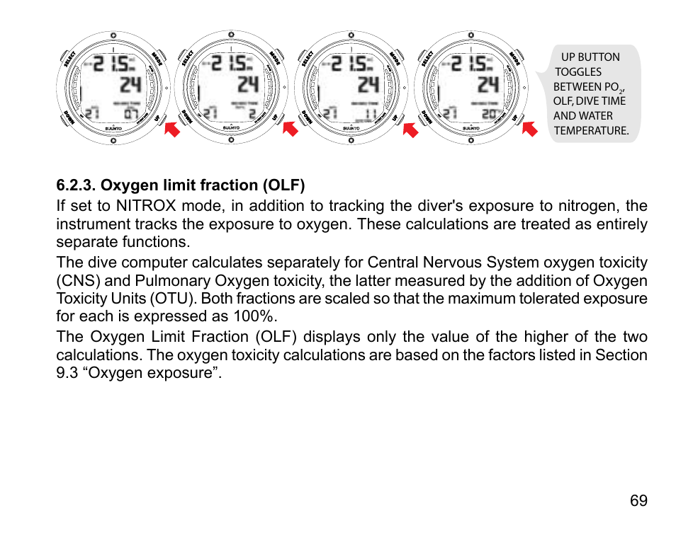 Oxygen limit fraction (olf) | SUUNTO D6 User Manual | Page 69 / 110