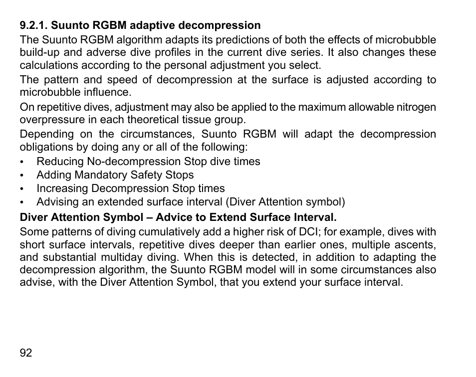 Suunto rgbm adaptive decompression | SUUNTO D6 User Manual | Page 92 / 110