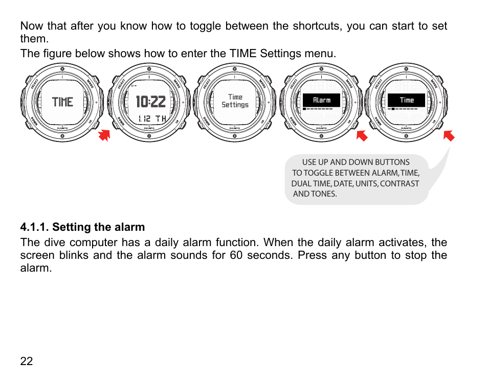 Setting the alarm | SUUNTO D6I User Manual | Page 21 / 130